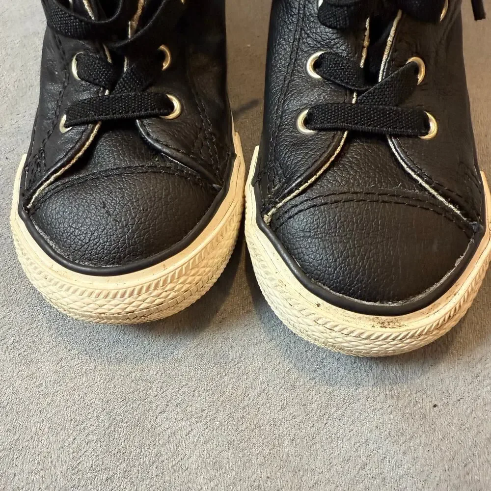 Converse All Star Chuck Taylor Black Leather High Tops Shoes Sneakers Size 6